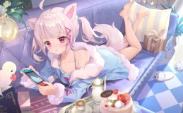 梦幻猫耳女孩甜蜜午后的惬意时光壁纸
